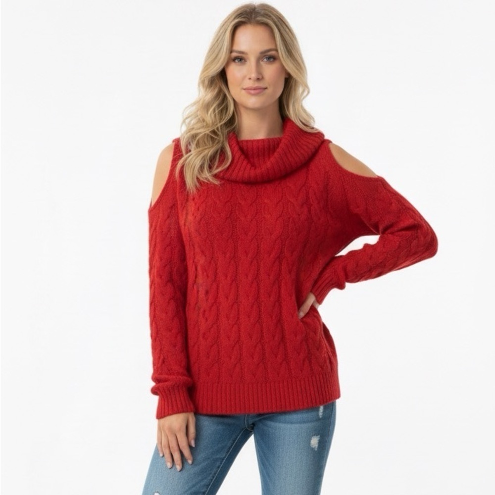 Crown & Ivy red cable knit sweater size XLarge
